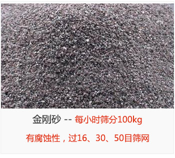 篩分金剛砂每小時100kg,有腐蝕性,過16、30、50目篩網