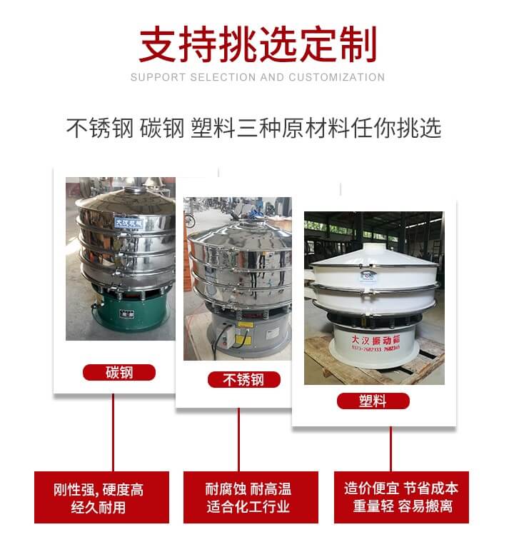 旋振篩可配置一到四層的篩網(wǎng)。旋振篩的篩分效率高，篩分精度高，篩分率高達(dá)96%。